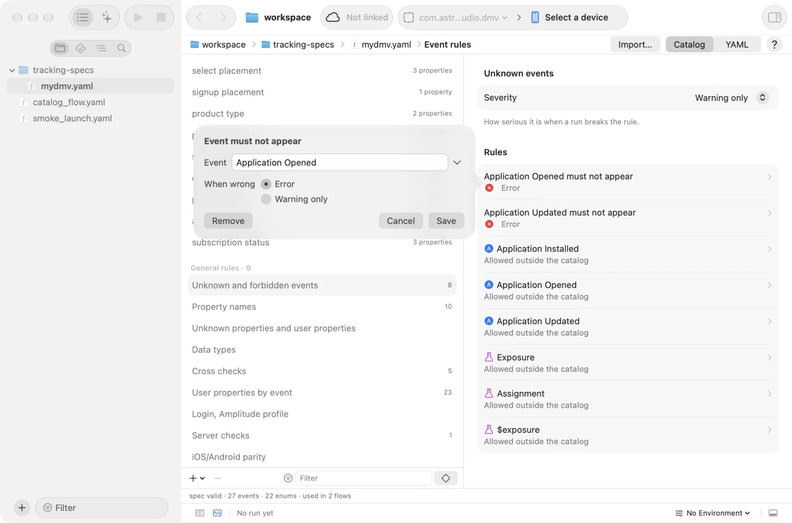The rule popover for "Same value across events"