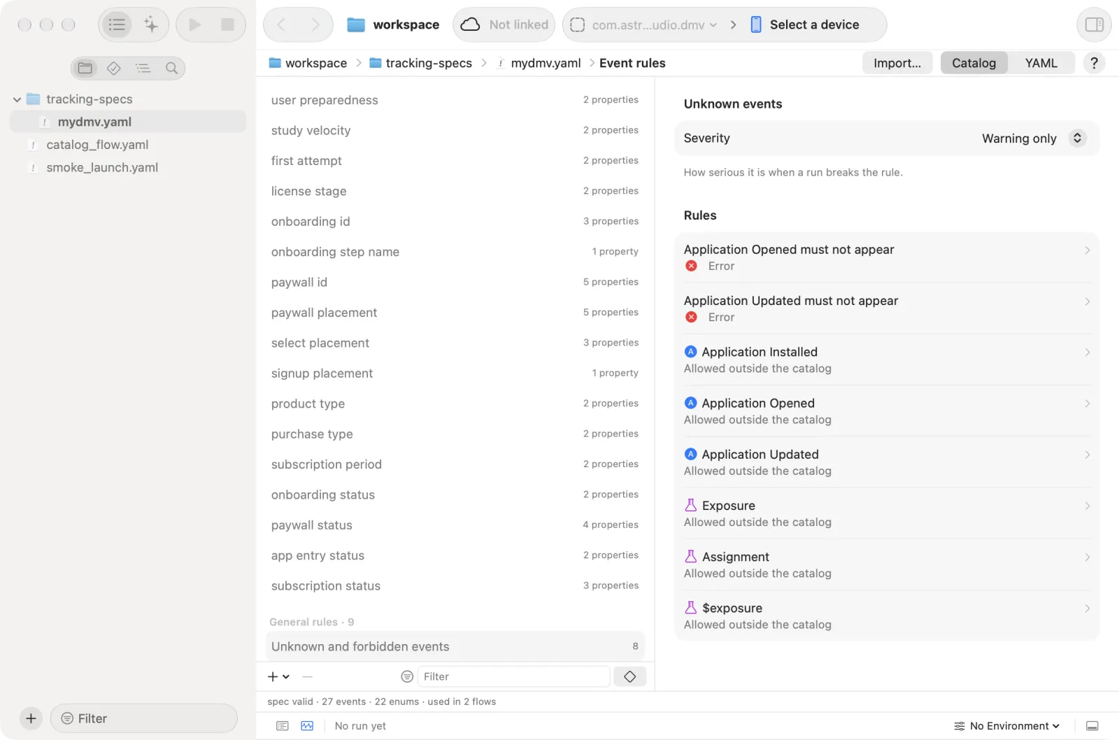 General rules in the catalog view
