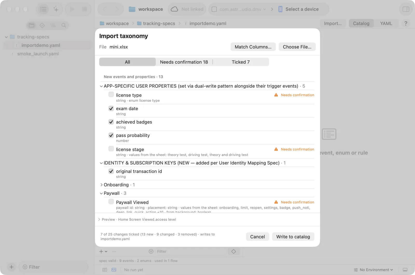 The Import taxonomy sheet with the changes it will write