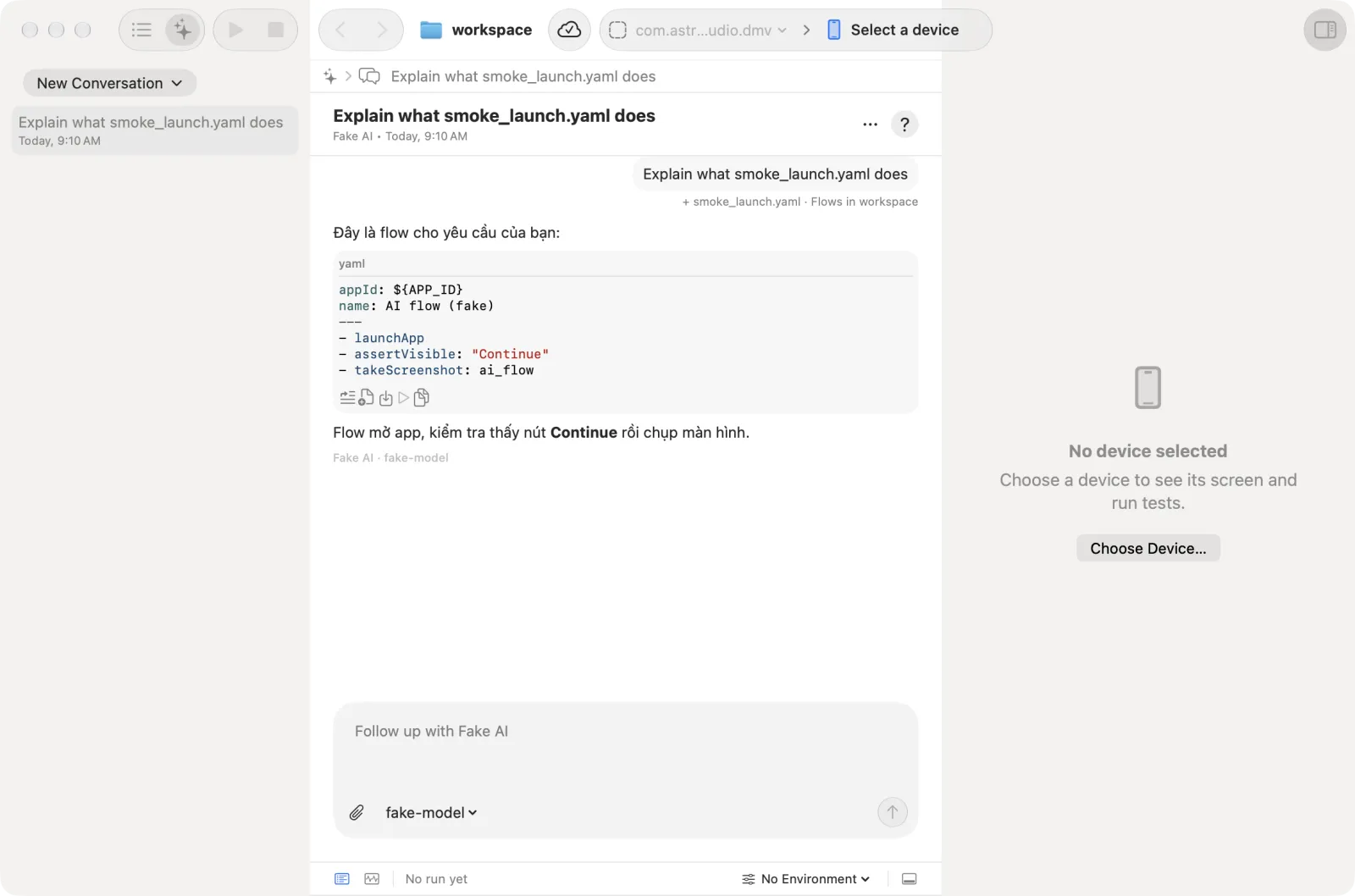 The AI assistant chat with a flow in the reply