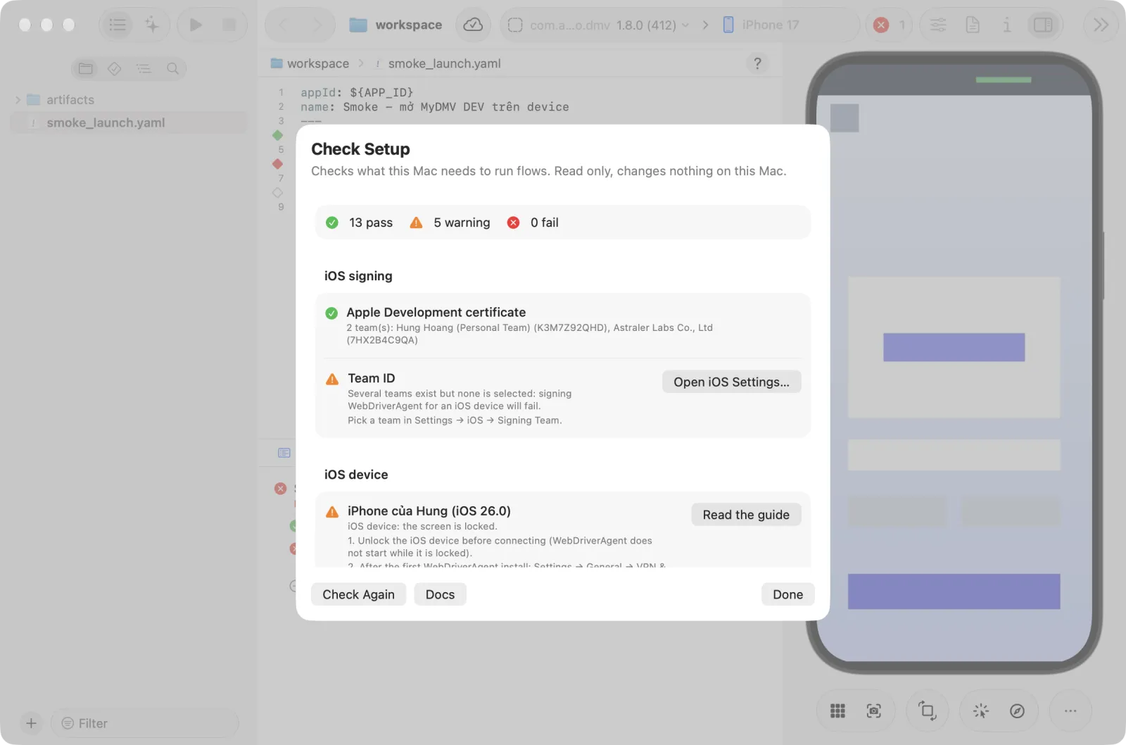 The Check Setup sheet
