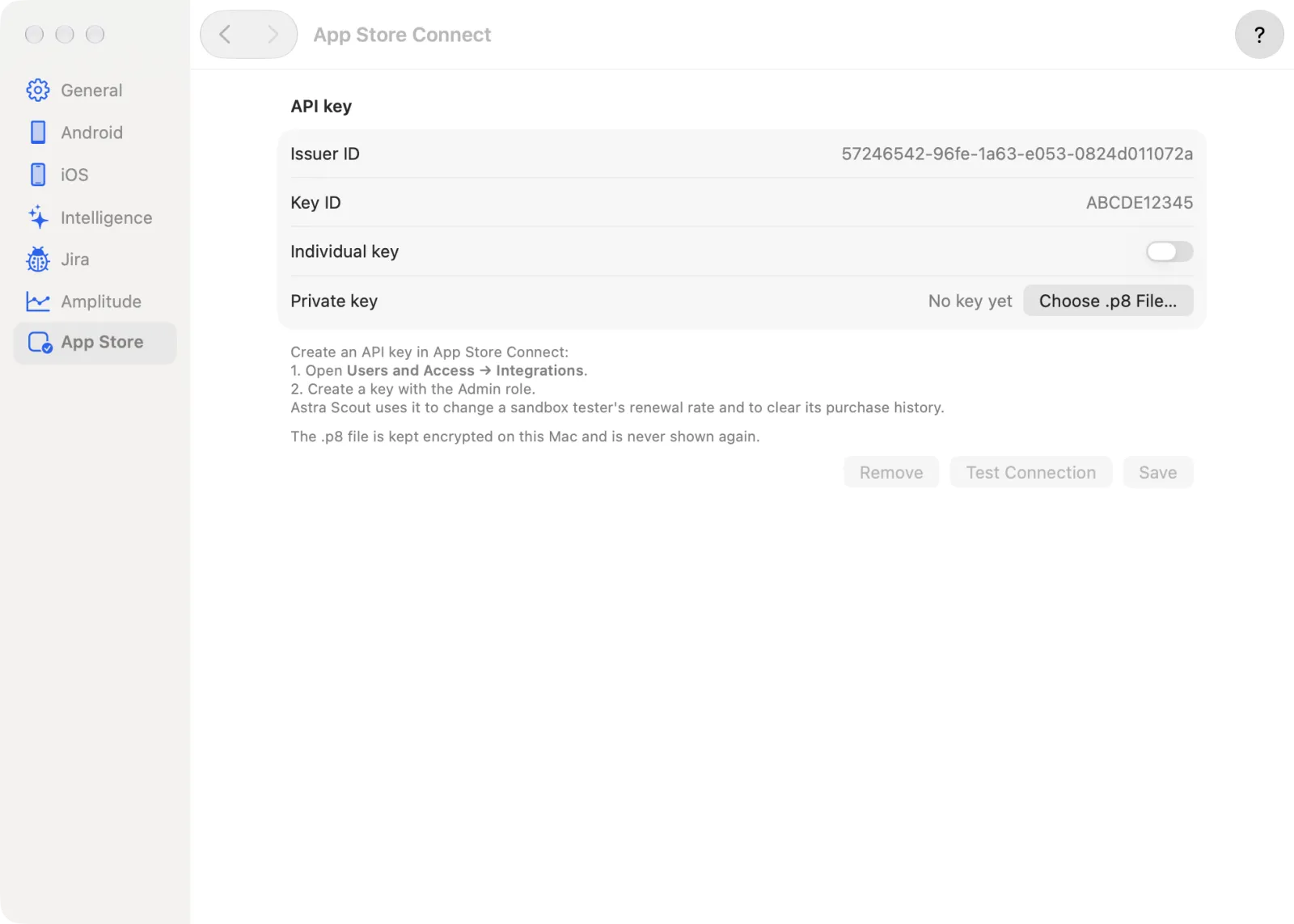 Settings, App Store Connect