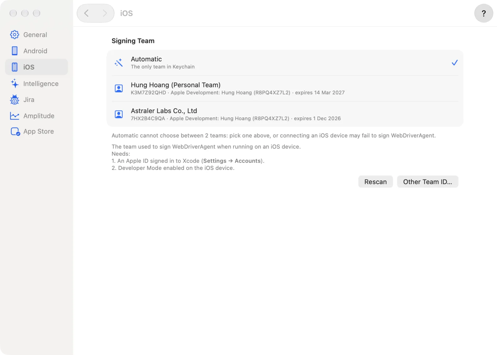 Settings, iOS