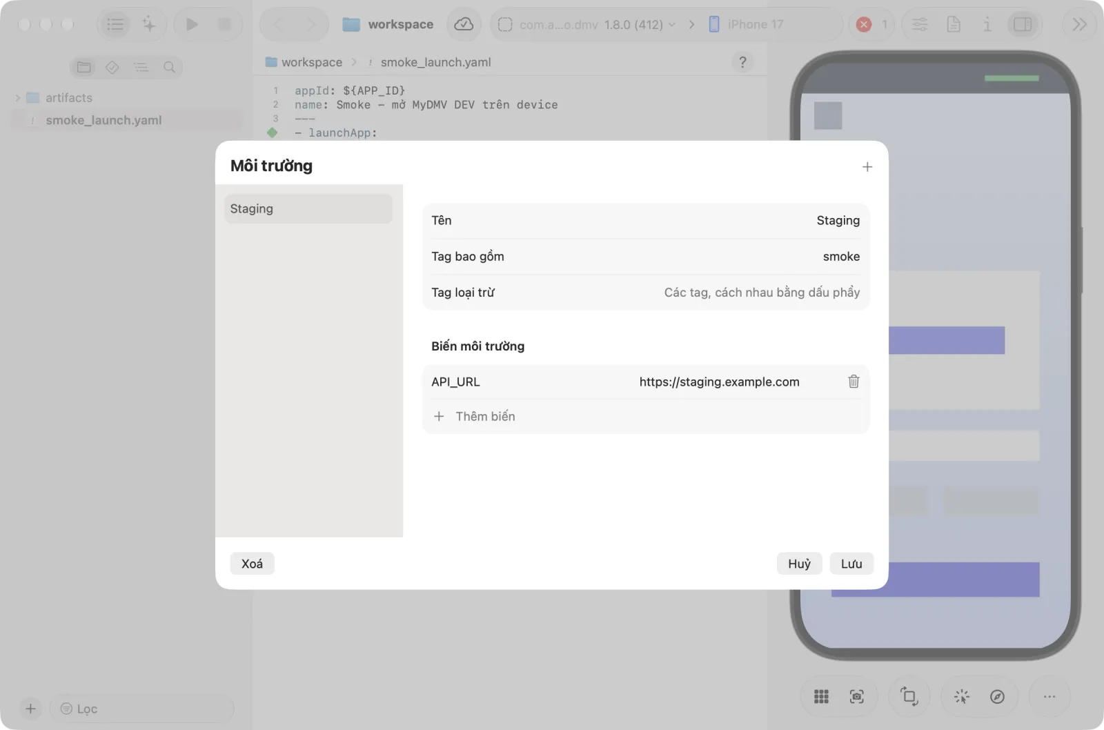 Một môi trường có biến SANDBOX_PASSWORD