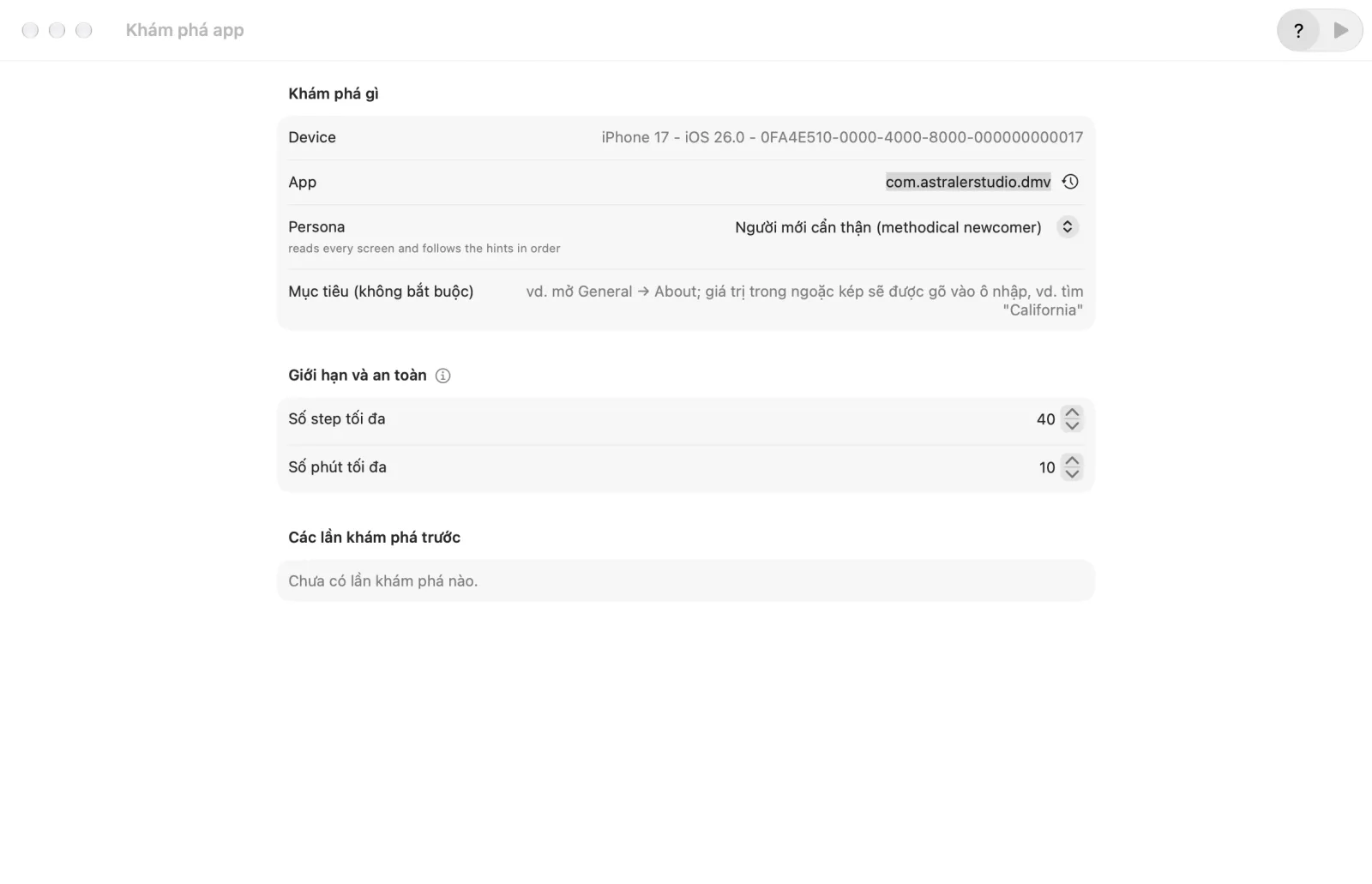 Form Khám phá app