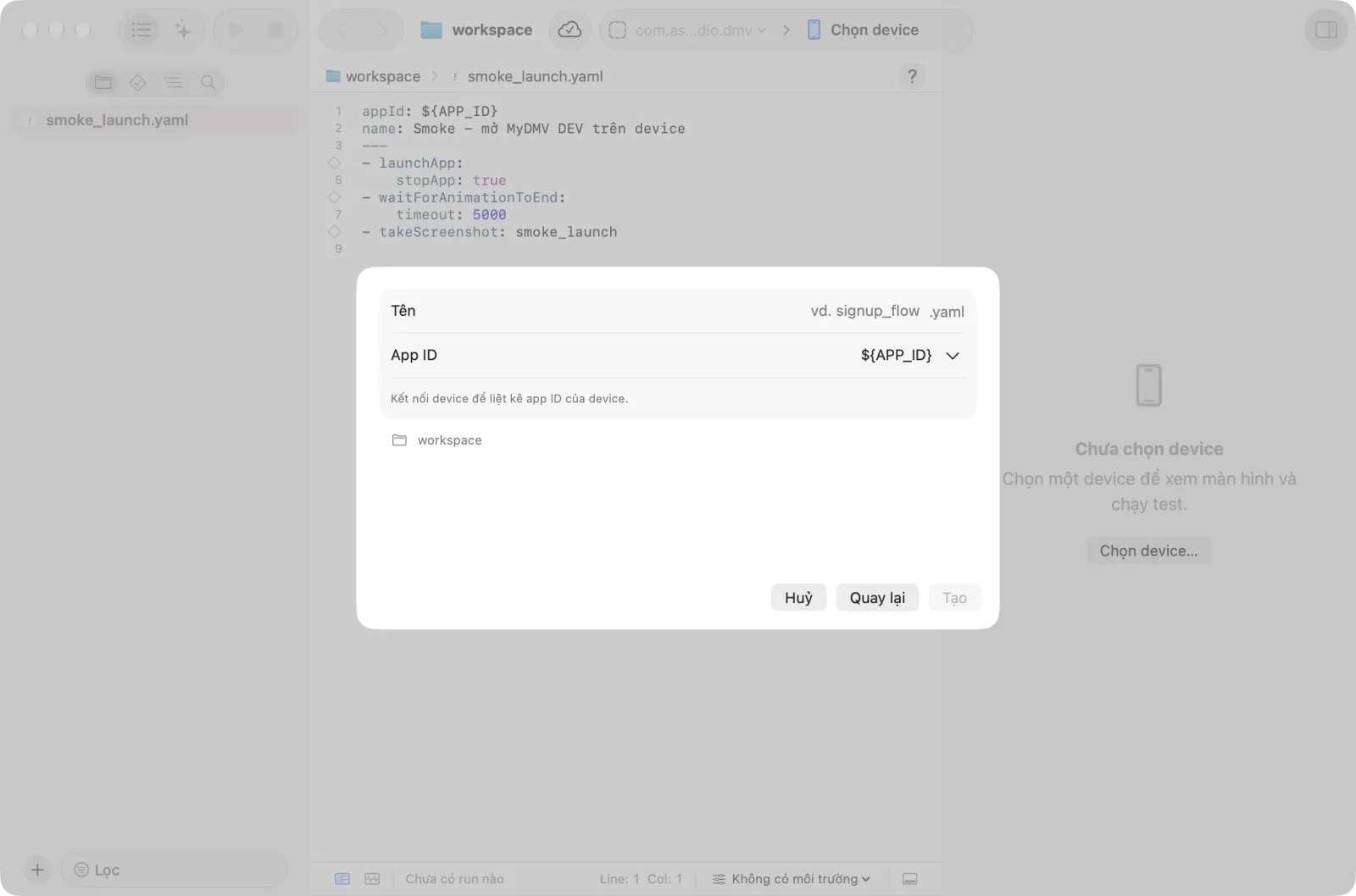 Step hai của sheet File mới: Tên và App ID