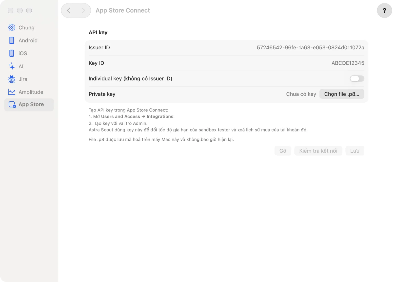 Cài đặt, App Store Connect